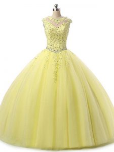 Sleeveless Lace Up Floor Length Beading and Lace Ball Gown Prom Dress