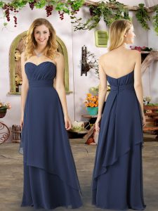 Navy Blue Sleeveless Floor Length Ruching Zipper Dama Dress for Quinceanera