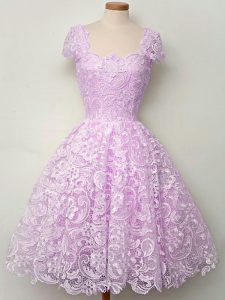 Amazing Lace Straps Sleeveless Lace Up Lace Quinceanera Court of Honor Dress in Lilac