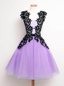 Gorgeous Tulle Straps Sleeveless Lace Up Lace Quinceanera Court Dresses in Lavender