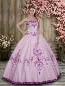 Enchanting Embroidery Sweet 16 Quinceanera Dress Purple Lace Up Sleeveless Floor Length