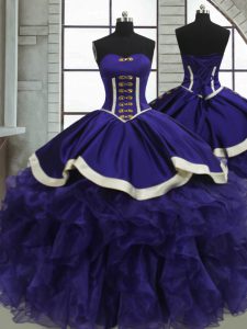Flare Purple Ball Gowns Organza Sweetheart Sleeveless Ruffles Floor Length Lace Up Vestidos de Quinceanera