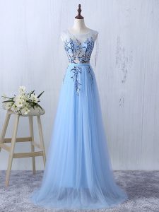Tulle Sleeveless Floor Length Quinceanera Court of Honor Dress and Appliques