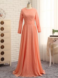 Simple Scoop Long Sleeves Chiffon Mother of Groom Dress Lace Zipper