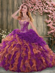 Custom Made Multi-color Sleeveless Beading and Ruffles Lace Up 15th Birthday Dress