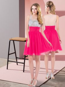 Colorful Scoop Sleeveless Side Zipper Prom Dress Hot Pink Chiffon