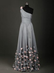 Floor Length Backless Dress for Prom Grey for Prom and Party and Sweet 16 and Beach with Pleated and Belt and Hand Made 