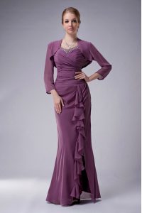 Purple Sleeveless Floor Length Beading Zipper Mother of the Bride Dress