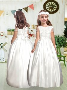 Adorable Short Sleeves Lace and Bowknot Zipper Flower Girl Dresses for Less