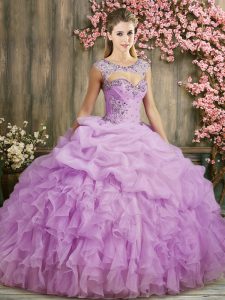 Lilac Sleeveless Sweep Train Beading and Ruffles Quinceanera Dresses