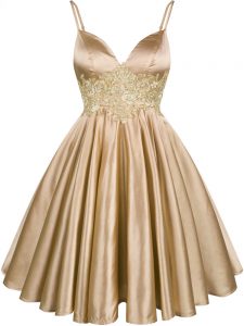 Top Selling Champagne Spaghetti Straps Neckline Lace Damas Dress Sleeveless Lace Up