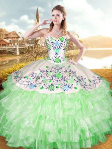 Colorful Sleeveless Floor Length Embroidery and Ruffled Layers Lace Up 15th Birthday Dress