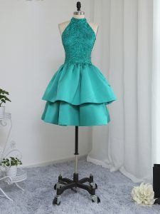 Satin Sleeveless Mini Length Homecoming Dress and Lace and Appliques