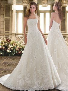 Latest White Lace Clasp Handle Wedding Dresses Sleeveless Brush Train Lace