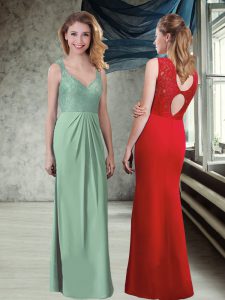 Green Mermaid Straps Sleeveless Chiffon Floor Length Backless Lace Dama Dress
