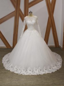 Sumptuous White Tulle Zipper Wedding Dresses Sleeveless Court Train Beading and Appliques