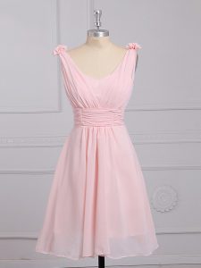 Fantastic Straps Sleeveless Lace Up Damas Dress Baby Pink Chiffon