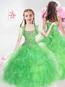 Sleeveless Floor Length Beading and Ruffles Lace Up Kids Pageant Dress
