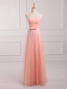 Gorgeous Sweetheart Sleeveless Tulle and Lace Bridesmaid Dress Belt Lace Up