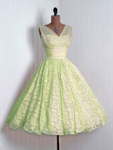 Fancy Yellow Green Lace Up Quinceanera Court Dresses Lace Sleeveless Mini Length