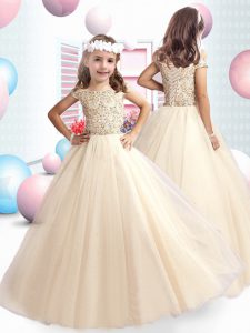 Enchanting Off The Shoulder Cap Sleeves Lace Up Little Girls Pageant Dress Wholesale Champagne Tulle