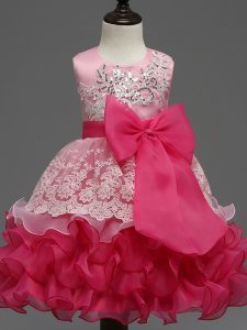 Scoop Sleeveless Zipper Flower Girl Dresses for Less Hot Pink Organza