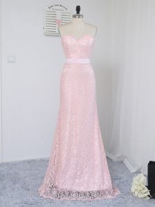 Trendy Floor Length Column/Sheath Sleeveless Baby Pink Dama Dress Zipper