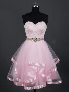 Beautiful Sleeveless Zipper Mini Length Beading and Lace and Ruffles Bridesmaid Gown