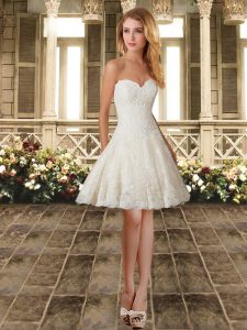 Trendy White Sleeveless Knee Length Lace Lace Up Wedding Guest Dresses
