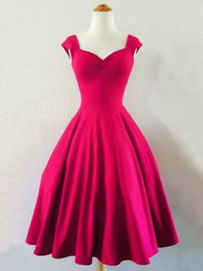 Hot Pink Taffeta Lace Up Quinceanera Dama Dress Sleeveless Knee Length Ruching