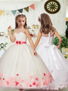 Ball Gowns Flower Girl Dresses for Less White Scoop Organza Sleeveless Ankle Length Zipper
