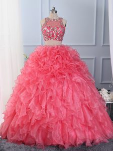Floor Length Ball Gowns Sleeveless Hot Pink Sweet 16 Quinceanera Dress Lace Up