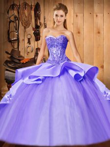 Lavender Quinceanera Gown Military Ball and Sweet 16 and Quinceanera with Beading and Embroidery Sweetheart Sleeveless C