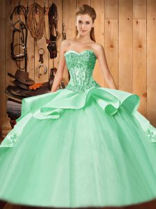 Sweetheart Sleeveless Court Train Lace Up Quinceanera Dress Apple Green Taffeta and Tulle