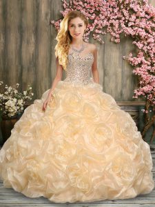 Beading and Ruffles Vestidos de Quinceanera Champagne Lace Up Sleeveless Floor Length