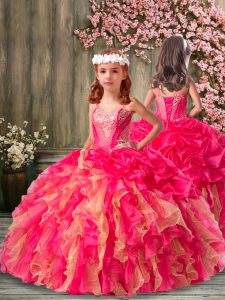 Glorious Beading and Ruffles Little Girls Pageant Gowns Multi-color Lace Up Sleeveless Floor Length