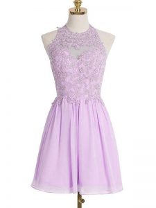 Smart Lavender Halter Top Neckline Appliques Bridesmaid Dresses Sleeveless Lace Up