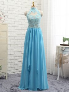 Baby Blue Homecoming Dress Prom and Party with Lace Halter Top Sleeveless Backless