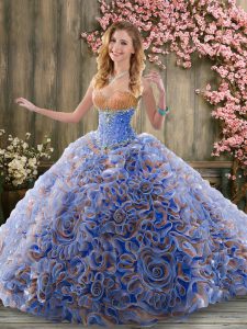 Beading Sweet 16 Quinceanera Dress Multi-color Lace Up Sleeveless Brush Train