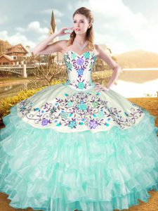 Beautiful Sweetheart Sleeveless Organza and Taffeta 15 Quinceanera Dress Embroidery and Ruffled Layers Lace Up
