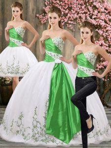 Modern White Sleeveless Embroidery and Belt Floor Length Sweet 16 Dresses