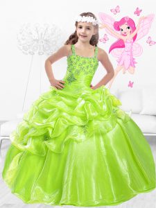 Ball Gowns Kids Formal Wear Yellow Green Straps Organza Sleeveless Floor Length Side Zipper
