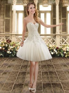 Fabulous White Ball Gowns Beading and Lace Court Dresses for Sweet 16 Lace Up Tulle Sleeveless Knee Length