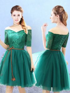 Pretty Off The Shoulder Half Sleeves Lace Up Damas Dress Green Tulle