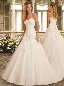 Amazing Sweetheart Sleeveless Brush Train Clasp Handle Wedding Dresses White Organza