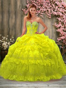 Organza Sweetheart Sleeveless Lace Up Beading and Pick Ups Sweet 16 Quinceanera Dress in Yellow