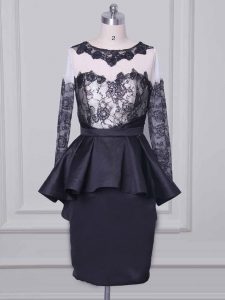 Mini Length Zipper Mother of the Bride Dress Black for Prom and Party with Lace and Appliques