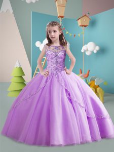 Lavender Kids Pageant Dress Scoop Sleeveless Brush Train Lace Up