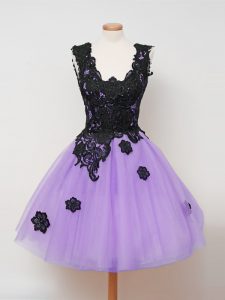 Smart Lilac Ball Gowns Straps Sleeveless Tulle Knee Length Zipper Appliques Wedding Guest Dresses