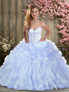Modern Lavender Sweetheart Neckline Beading and Ruffles Quinceanera Gown Sleeveless Lace Up